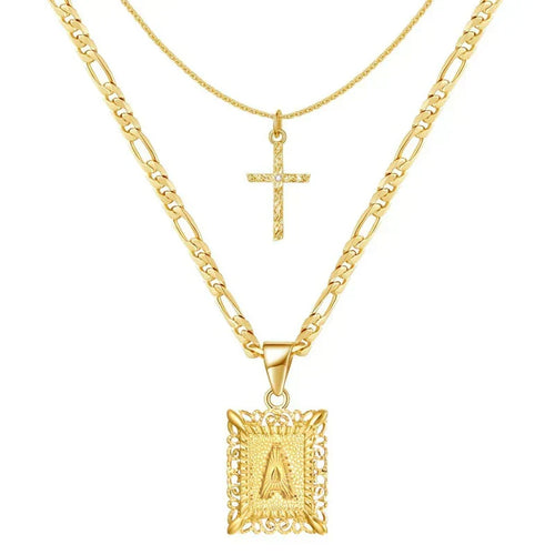 Ensemble de Colliers en Or avec Initiale et Croix