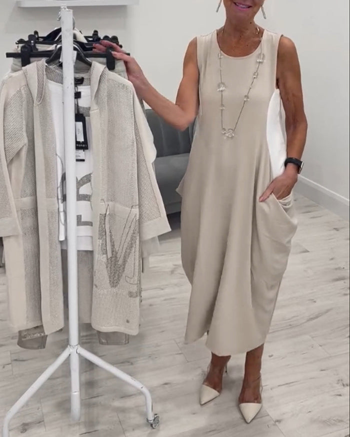 Robe patchwork de poche sans manches à la mode
