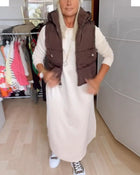 Manteau gilet à capuche de couleur unie