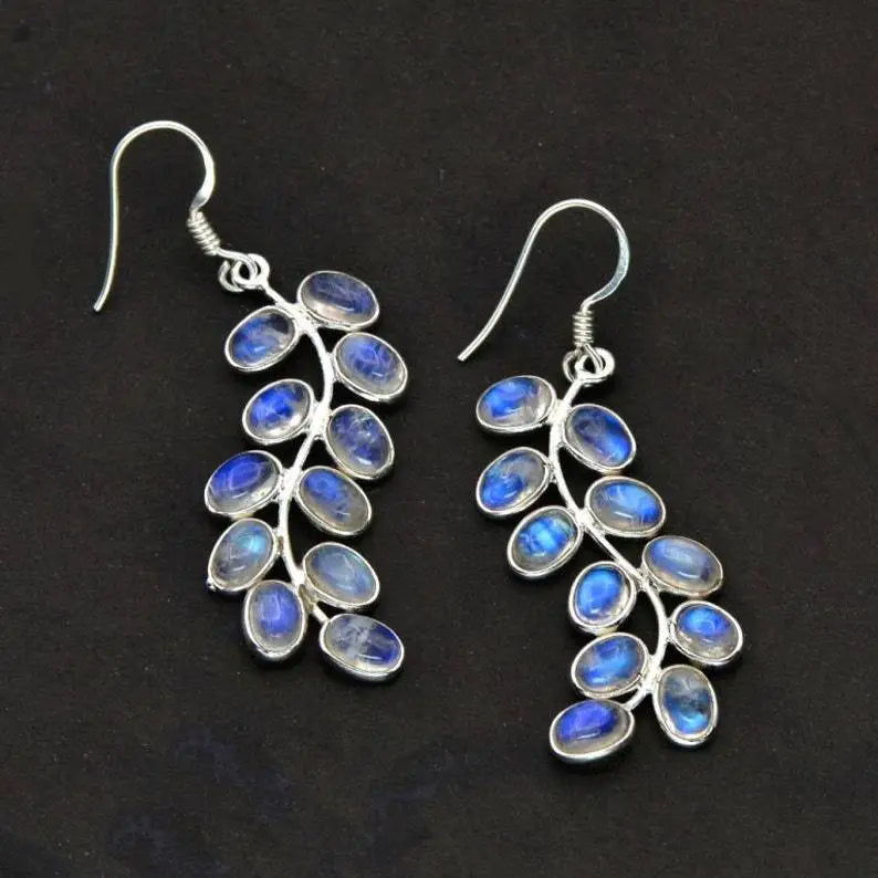 Boucles d'oreilles Feuille de Pierre de Lune Brillante