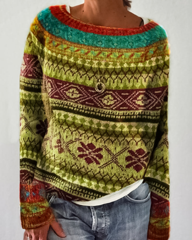 Pull-over col rond bloc de couleur