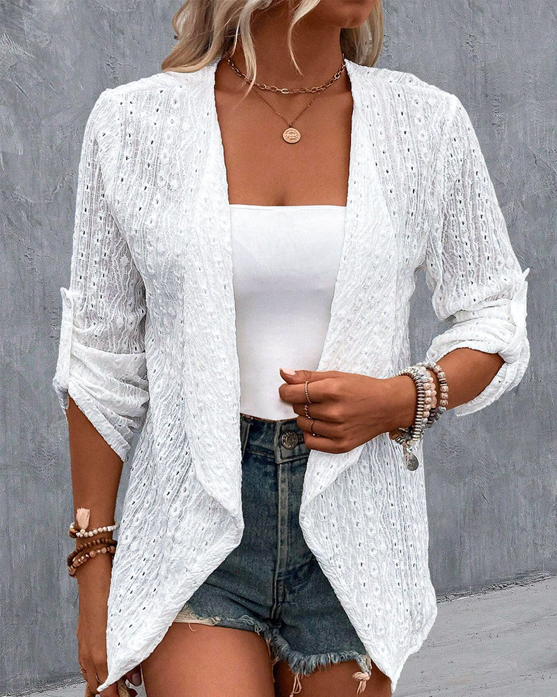 Cardigan élégant creux de couleur unie