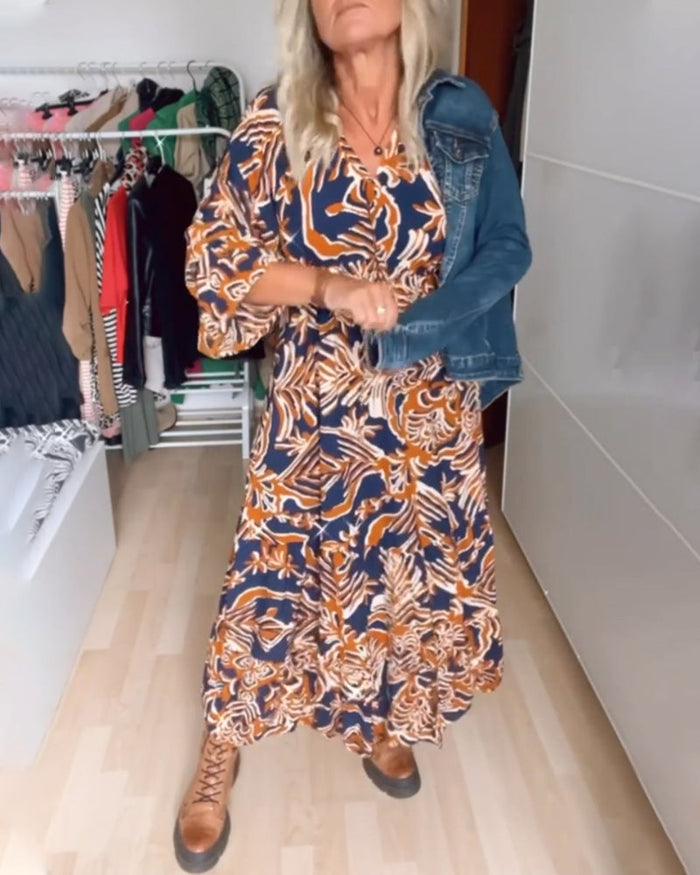 Robe longue imprimée à col en V