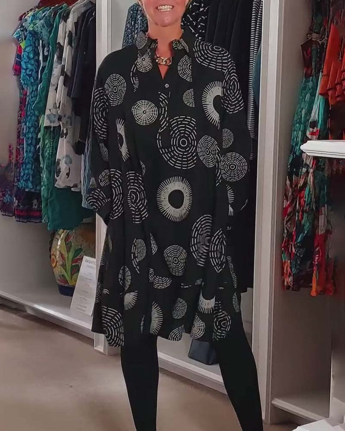 Robe décontractée à revers à imprimé géométrique