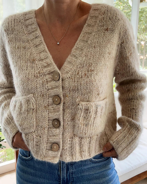 Cardigan décontracté boutonné à col en V