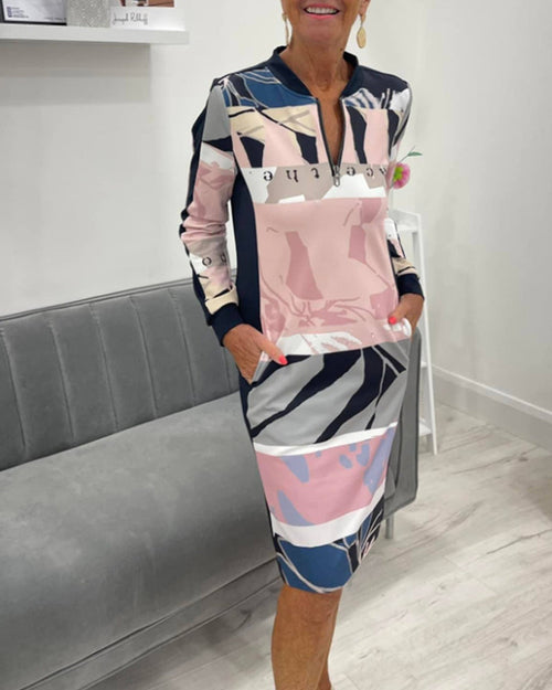 Robe à manches longues zippée avec poches bloc de couleur