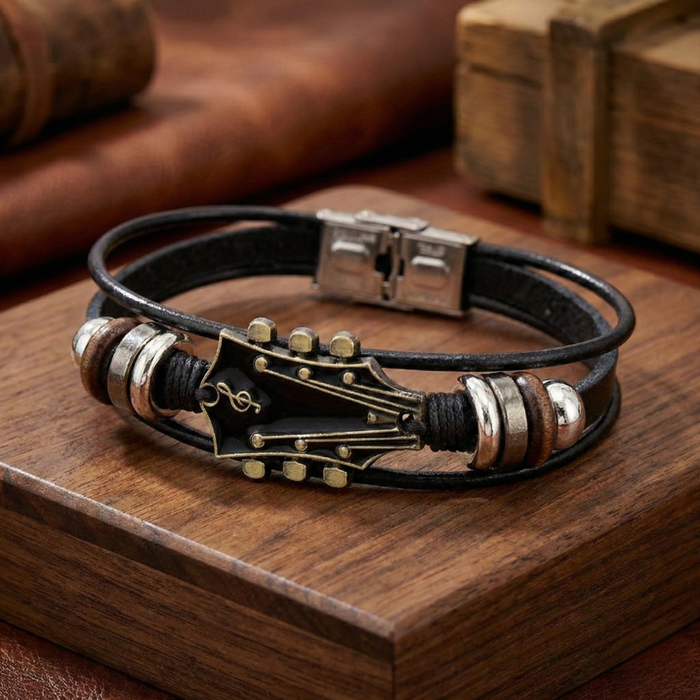 Bracelet en Cuir avec Guitare