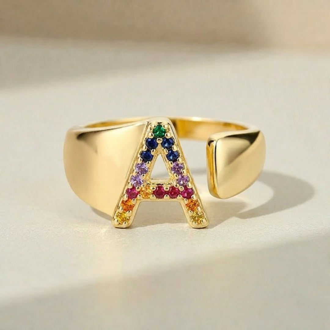 Bague en Or avec Lettre Personnalisée (Ajustable)