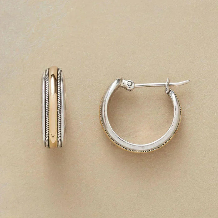 Boucles d'oreilles créoles vintage Golden Line en argent