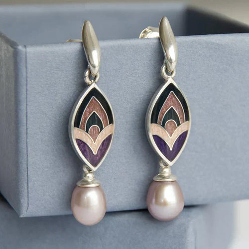 Boucles d'oreilles Vintage en Émail et Perles Roses