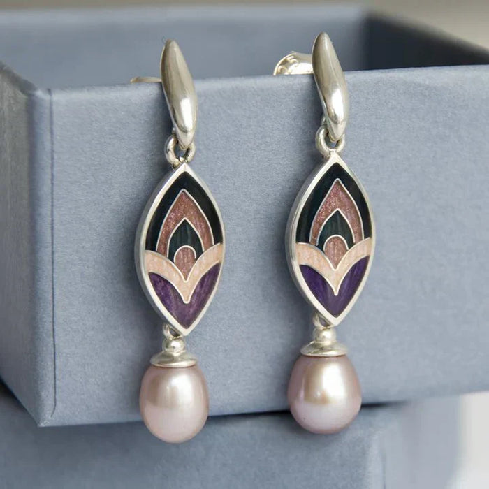 Boucles d'oreilles Vintage en Émail et Perles Roses