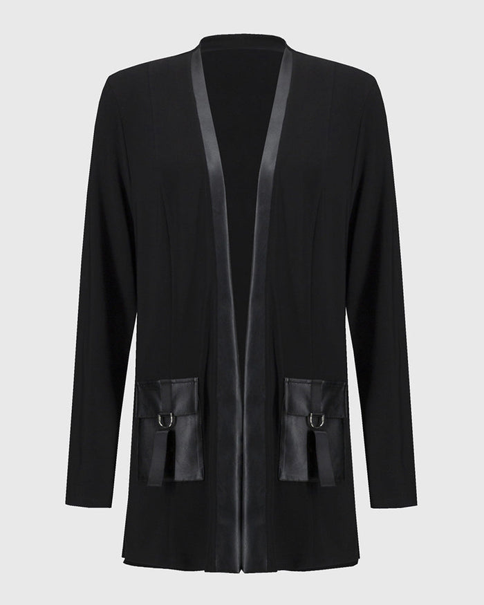Manteau à poches en patchwork de couleur unie tendance