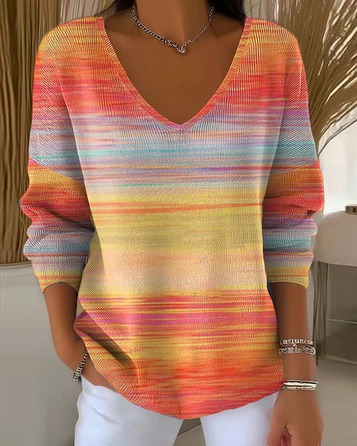 Pull À Col En V À Rayures Arc-En-Ciel