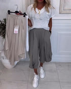 Pantalon Uni Bouffant Décontracté