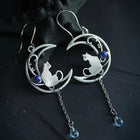 Boucles d'oreilles Boho en zircon bleu avec chat en argent