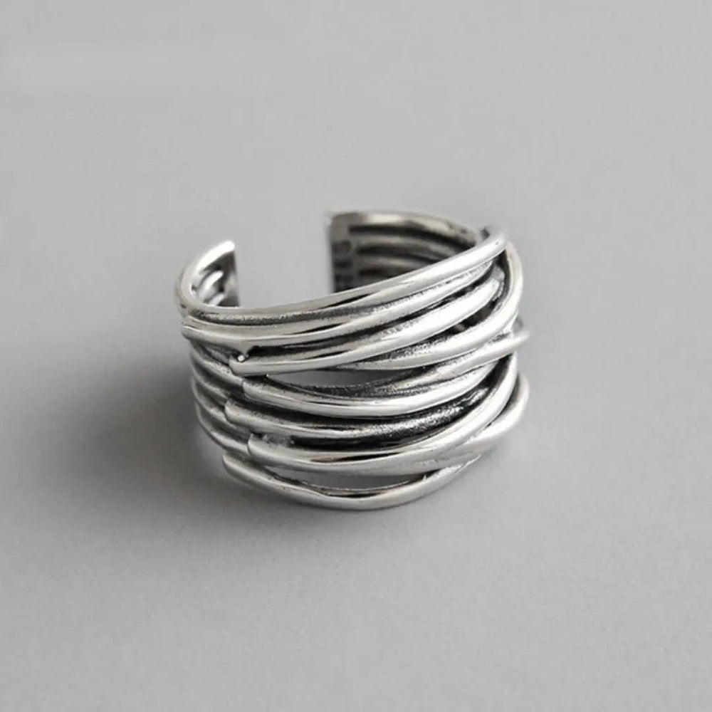 Bague ajustable en couches argentée