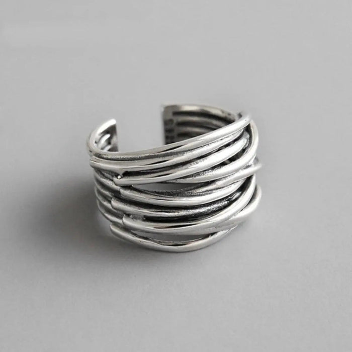 Bague ajustable en couches argentée
