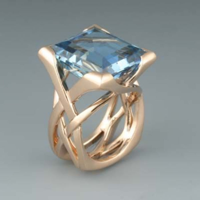 Bague Vintage Or Rose avec Zirconium Bleu