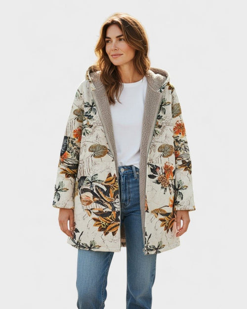 Elena - Manteau Sherpa Boho Fleurie avec Capuche