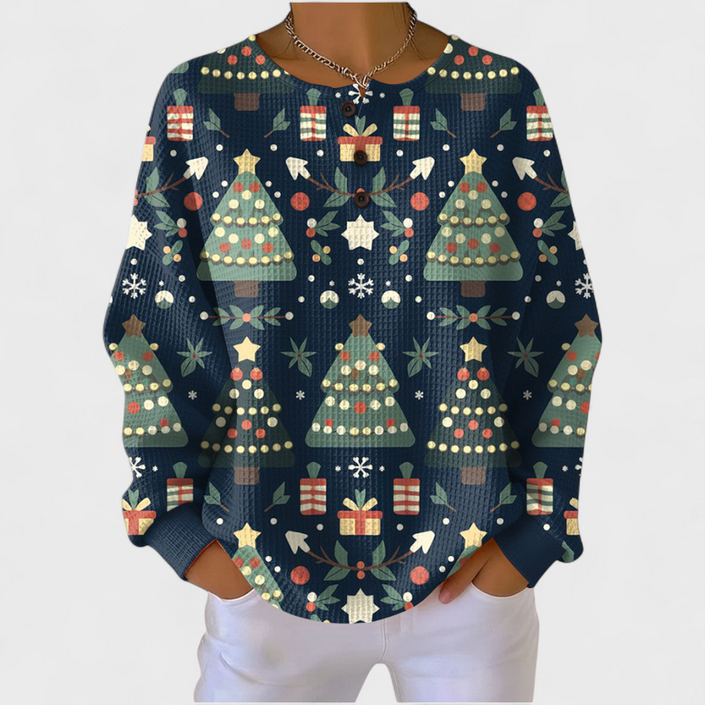 Fanny - Pull bleu foncé à motif sapin de Noël