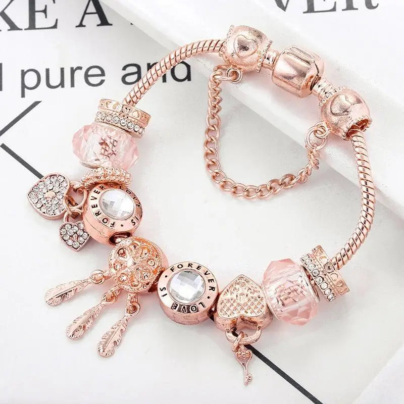 Bracelet Attrape-Rêves Rose avec pendentifs en argent