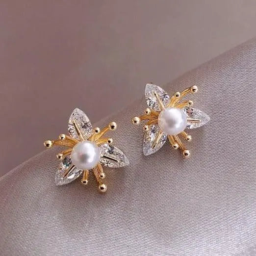 Boucles d'oreilles Fleur avec Cristaux et Perles