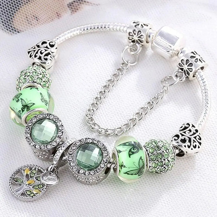 Bracelet en argent et cristal vert