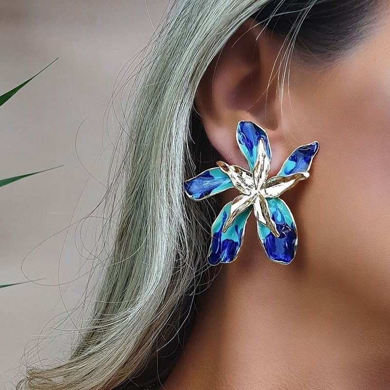 Boucles d'oreilles «Fleur Heureuse» avec Cristaux Bleus