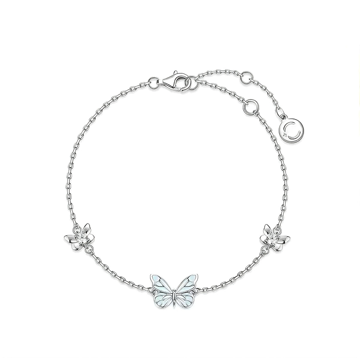 Bracelet en Argent Papillon Bleu qui Brille dans l'Obscurité