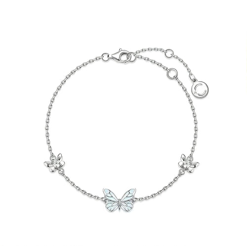 Bracelet en Argent Papillon Bleu qui Brille dans l'Obscurité