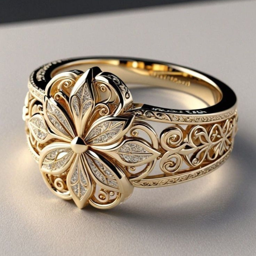 Bague Exotique Florale en Or avec Zircon | Or