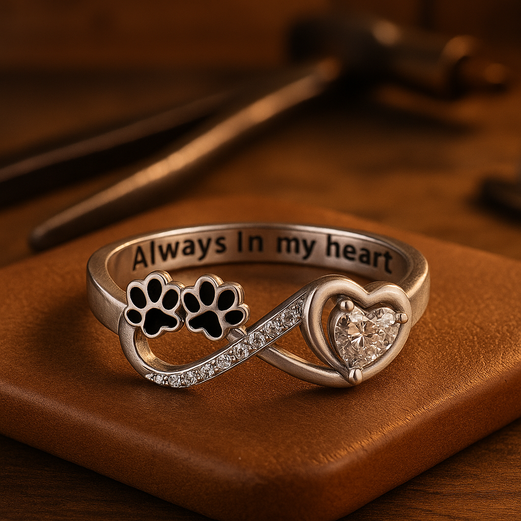 Bague Avec Zirconiums En Forme De Patte Avec Design De Cœur Et Infini