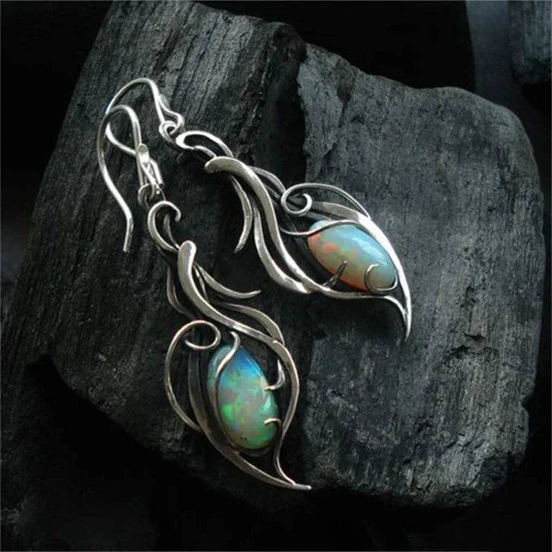 Boucles d'oreilles vintage en argent et opale