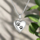 Collier avec urne commémorative pour animaux de compagnie – Pendentif en forme de cœur avec gravure d'une patte