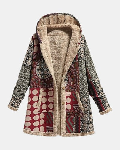 Scarlet - Manteau Sherpa Géométrie Bourgogne