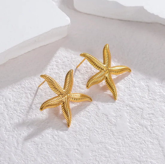 Boucles d'Oreilles Étoile de Mer en Doré