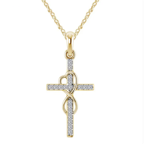 Collier avec pendentif en forme de croix en alliage de diamants