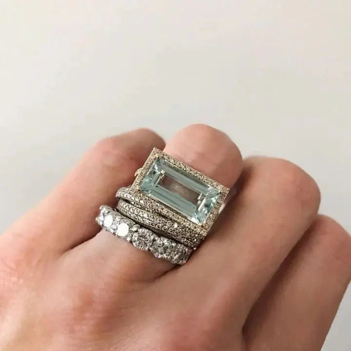 Ensemble vintage de bagues en argent avec turquoise en verre