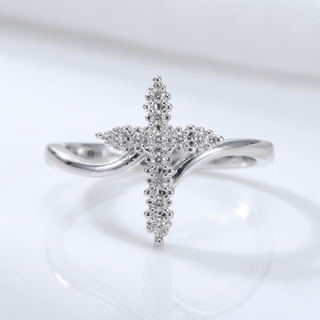 BAGUE CROIX EN ARGENT COUVERTE DE ZIRCON