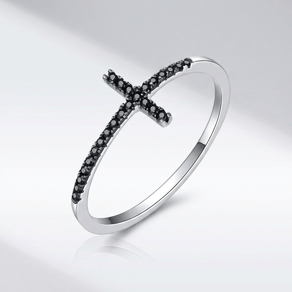 BAGUE BRILLANTE CROIX EN ARGENT