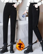 Pantalon Taille Haute Chaud avec Doublure en Laine