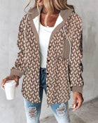 Manteau à capuche imprimé décontracté avec poche et lacets