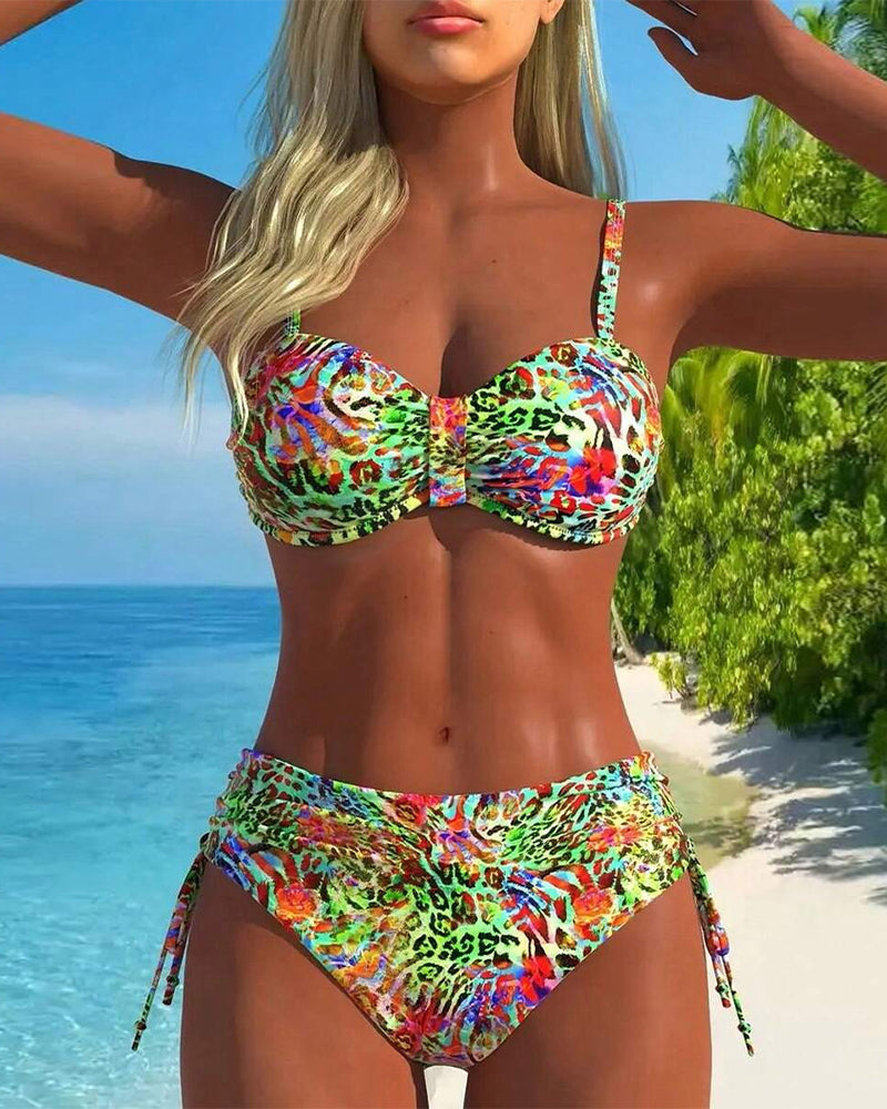 Maillot de Bain en Deux Pièces Accrocheur avec Motif Léopard