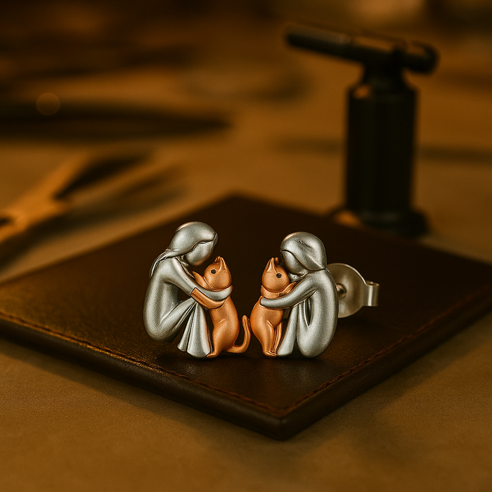 Boucles d'oreilles Étreinte de Chat en argent et or bicolore