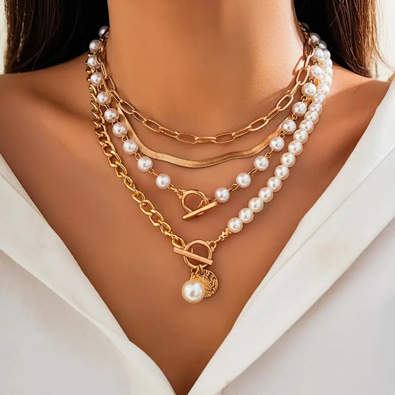 Ensemble Collier Perle & Chaîne Serpent Vintage | Or