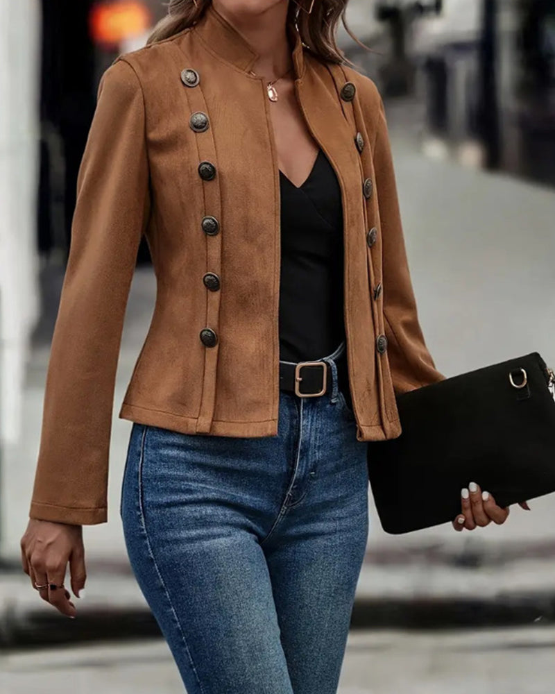 Veste élégante à double boutonnage de couleur unie