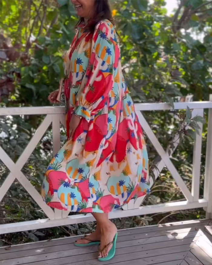 Robe imprimée à manches longues et revers