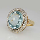 Bague Dorée en Cristal Bleu Rond