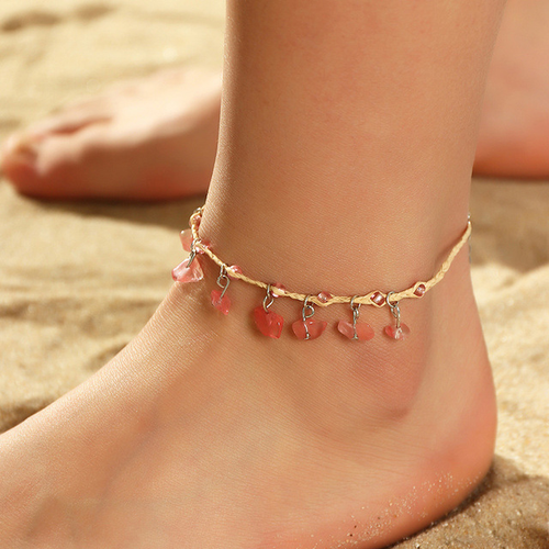 Bracelet de cheville en Cristal Rouge et Or