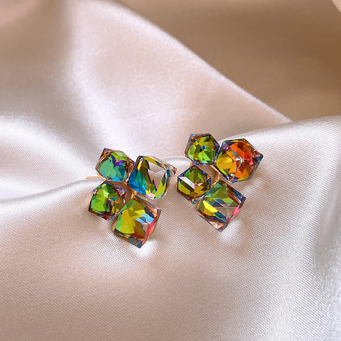 Boucles d'oreilles multicolores en zirconium doré